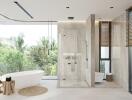 Modern luxurious bathroom with natural views