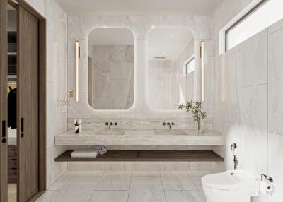 Modern bathroom with large mirrors and double sinks