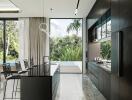 Modern kitchen with island and outdoor views