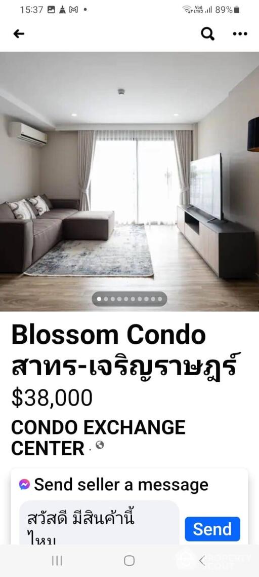 2-BR Condo at Blossom Condo @ Sathorn-Charoenrat near BTS Surasak