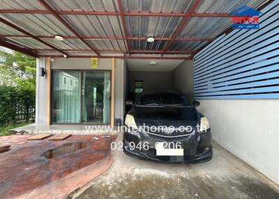 Car parked in a covered garage