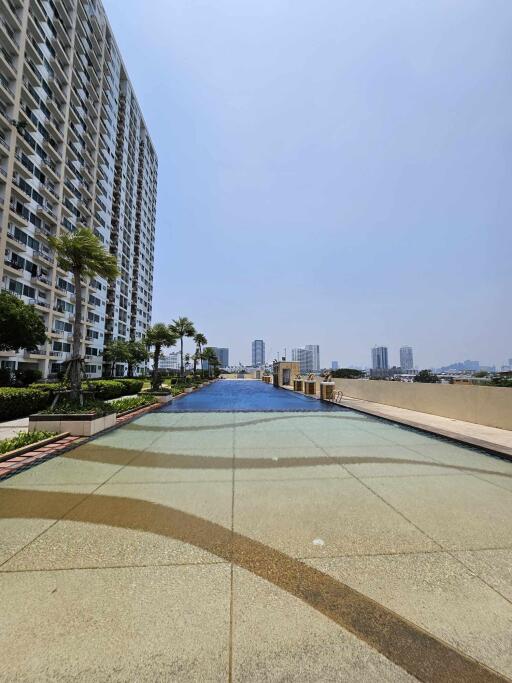 Infinity pool with city view