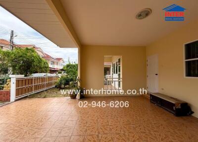 Open patio area with garden view