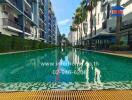 Community swimming pool surrounded by apartment buildings