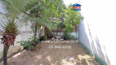 Outdoor garden space with seating area