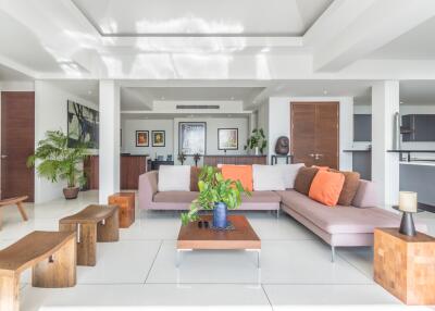 Modern living room with sectional sofa and indoor plants