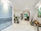 Modern hallway with artwork and plants