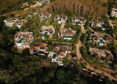 Aerial view of a residential neighborhood with multiple houses