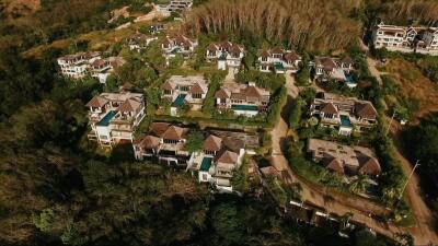 Aerial view of a residential neighborhood with multiple houses