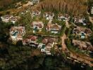 Aerial view of a residential neighborhood with multiple houses