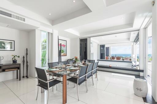 Modern dining area with ocean view