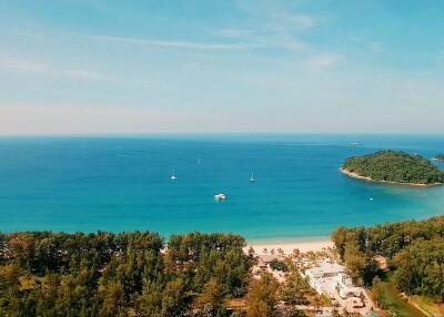 Aerial view of a beautiful beach and clear blue sea