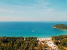 Aerial view of a beautiful beach and clear blue sea