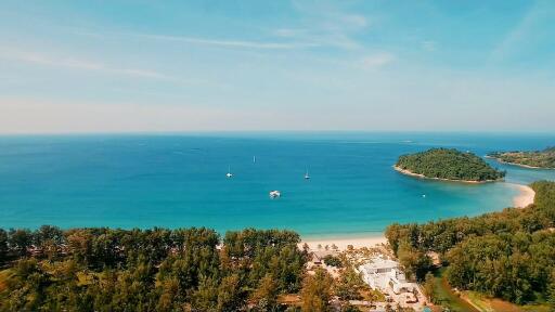 Aerial view of a beautiful beach and clear blue sea