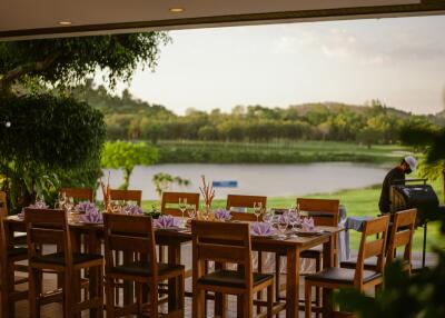 Outdoor dining area with a scenic view