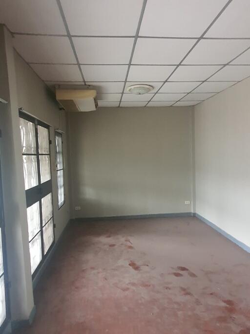 Empty room with windows and ceiling tiles