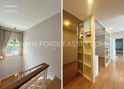 Staircase and Hallway with Wooden Floor and Glass Partition