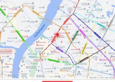 Map of the surrounding area with various locations and routes marked