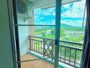 View of balcony through sliding glass door