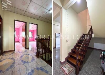 interior of a house with tiled flooring, staircase, and multiple rooms