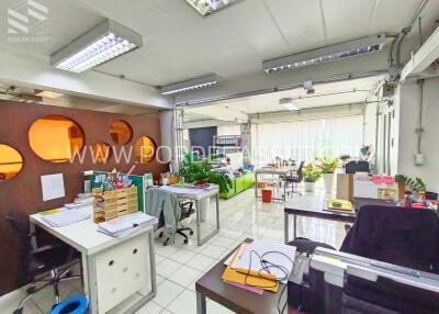 Spacious office with workstations and indoor plants