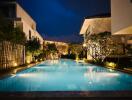 Beautifully lit swimming pool at night