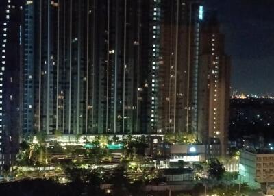 View of a building façade at night