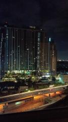 View of a building façade at night