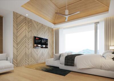 Spacious modern bedroom with a large window