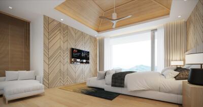 Spacious modern bedroom with a large window