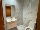 Modern bathroom with marble tiles