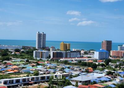 Aerial view of a coastal cityscape