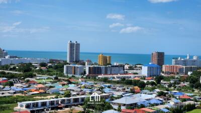 Aerial view of a coastal cityscape