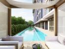 Modern poolside area with outdoor seating