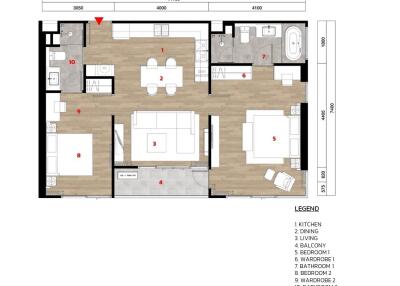 Floor plan of a 2 bedroom apartment