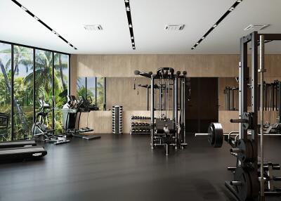 Modern fitness center with various gym equipment