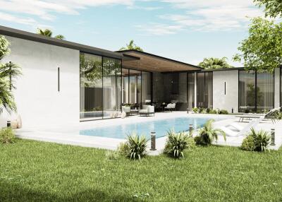 Modern house with a spacious garden and pool