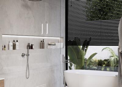 Modern bathroom with shower and bathtub