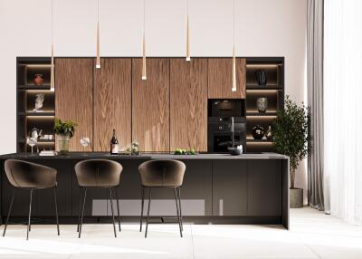 Modern kitchen with island and pendant lighting