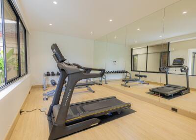 Home gym with exercise equipment