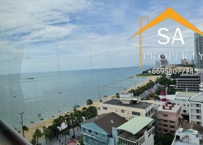 View of ocean and city from high-rise building