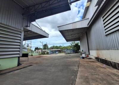 Outdoor view of an industrial warehouse area