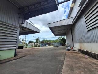 Outdoor view of an industrial warehouse area