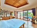 Spacious bedroom with pool view