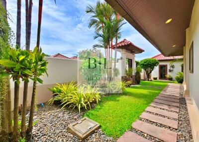 Beautifully landscaped garden with walkway