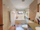 Modern bathroom with glass shower and granite countertop