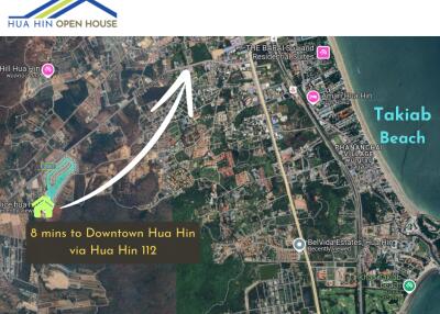 Map showing 8 minutes to Downtown Hua Hin via Hua Hin 112