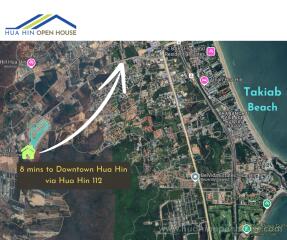 Map showing 8 minutes to Downtown Hua Hin via Hua Hin 112