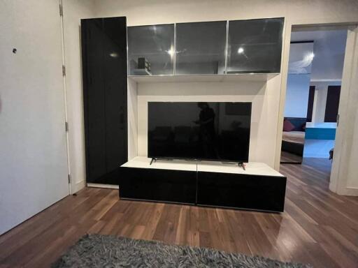 Modern living room with entertainment center