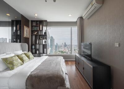 Modern bedroom with large window